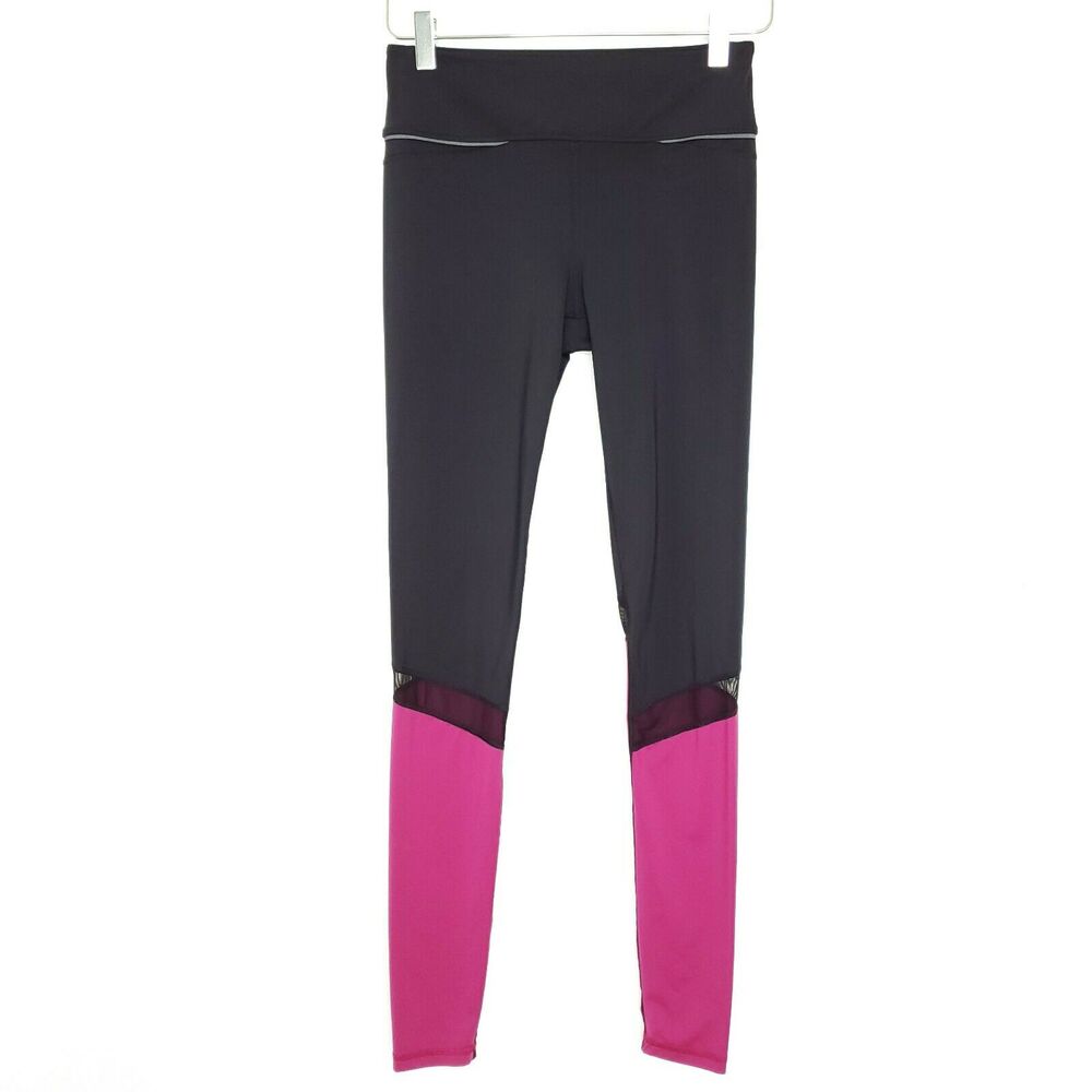Alala Mesh Knee Leggings S Black Pink Mid Rise Full Length Athleisure Women's